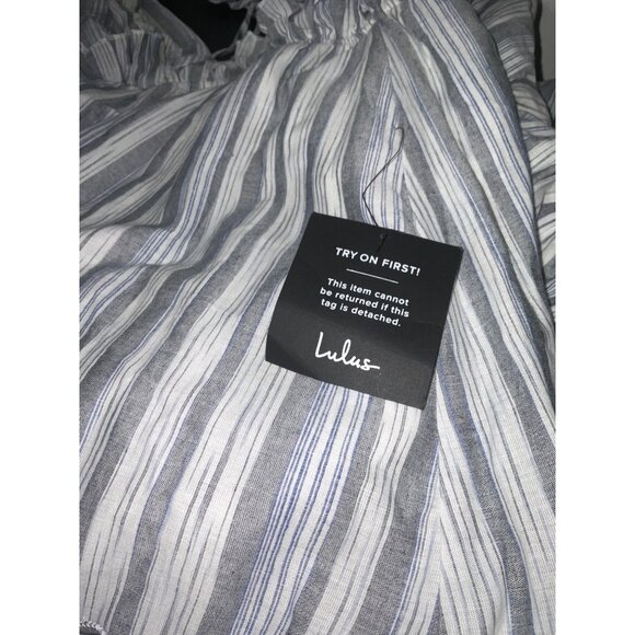 LULUS Vacay Babe‎ Grey Stripe Halter Maxi Dress New with Tags Large - Picture 4 of 11